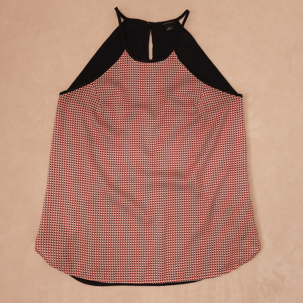 Ann Taylor Red Black White Geometric Print Sleeveless Cami Blouse